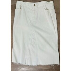 White Denim Midi Skirt With Frayed Hem By Harvey Faircloth Size 12 Y2K